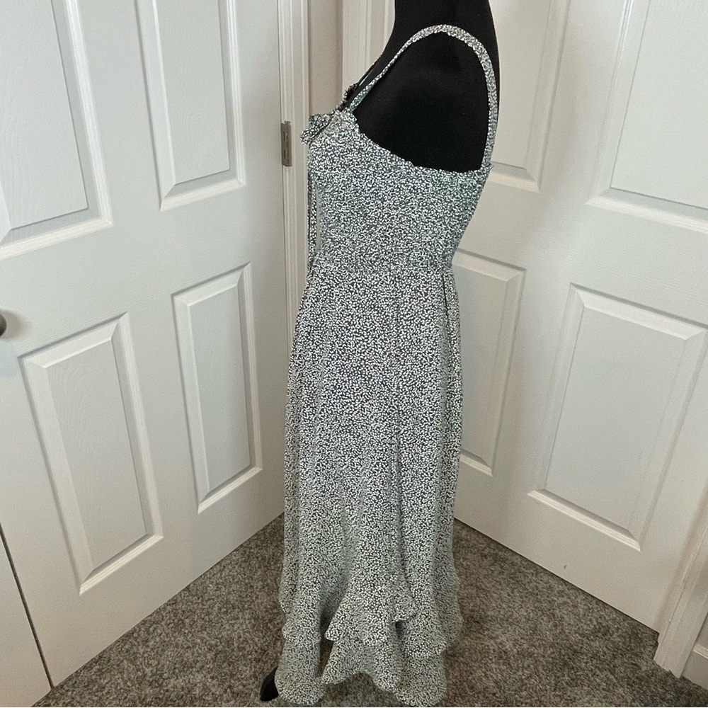Grace Karin Olive Green & White Stretch Ruffle Layered Hem Midi Sundress Sz S - Picture 3 of 12